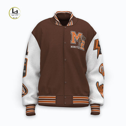 FACTORY streetwear custom leather sleeve applique embroidery varsity jacket