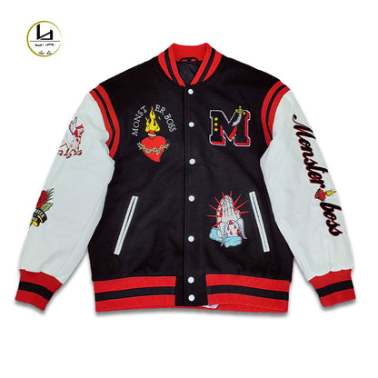 FACTORY high quality custom streetwear chenille embroidered leather letterman jacket