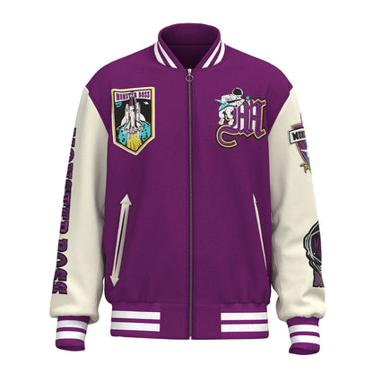 factory wholesale custom logo chenille embroidery letterman varsity jacket with leather sleeves