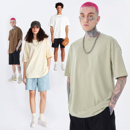 Solid color pure cotton men's short-sleeved blank shirt oversized T-shirt