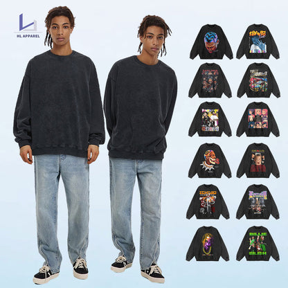 Clothing supplier wholesale acid wash normal American men's size sweatshirt.