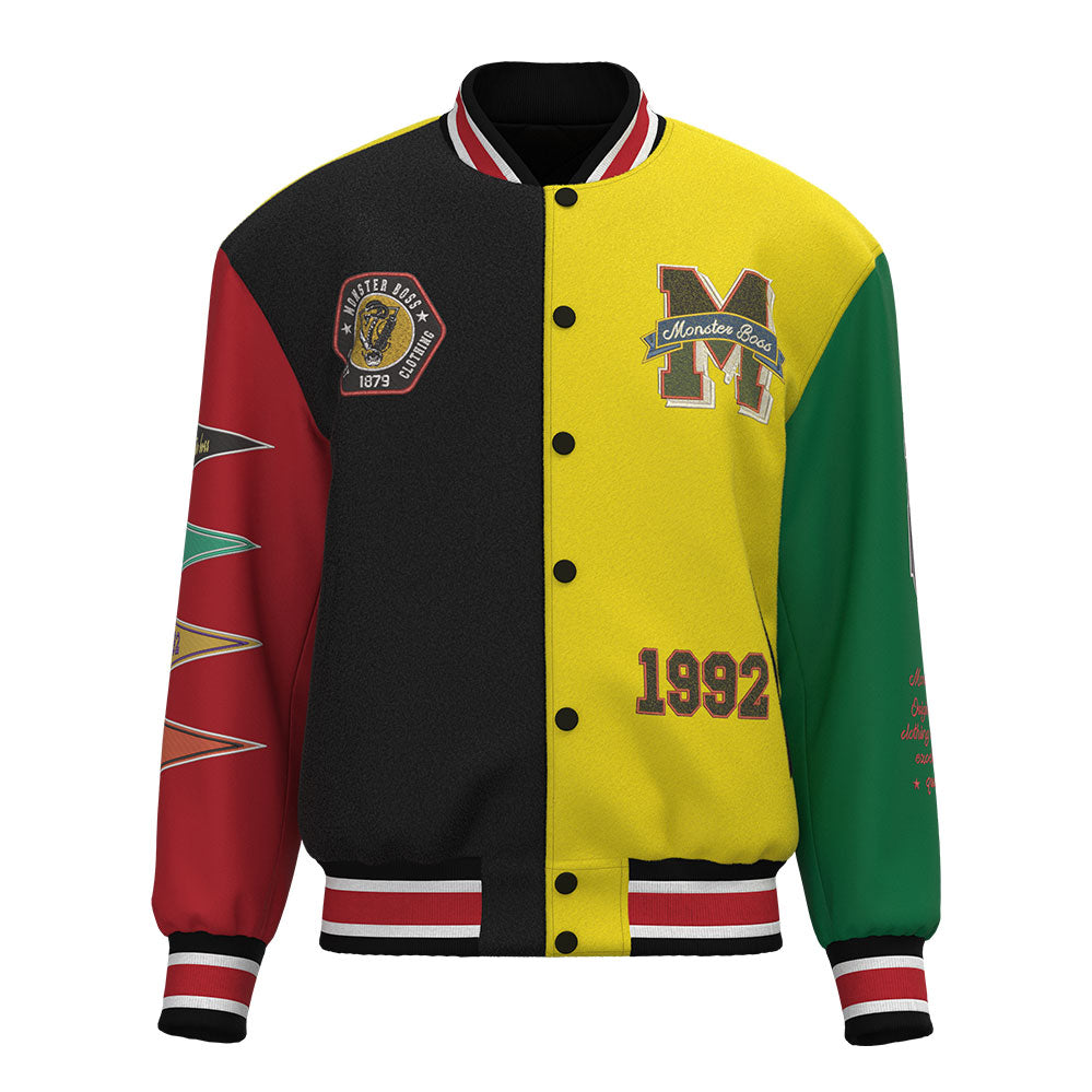 Huili factory wholesale custom logo chenille embroidery letterman varsity jacket with leather sleeves