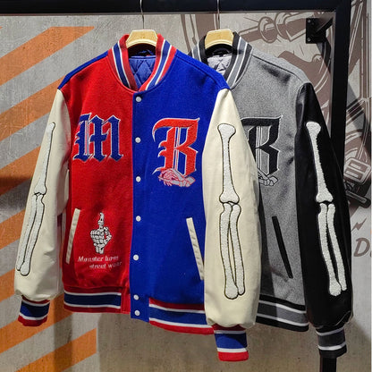 factory wholesale custom logo chenille embroidery letterman varsity jacket with leather sleeves