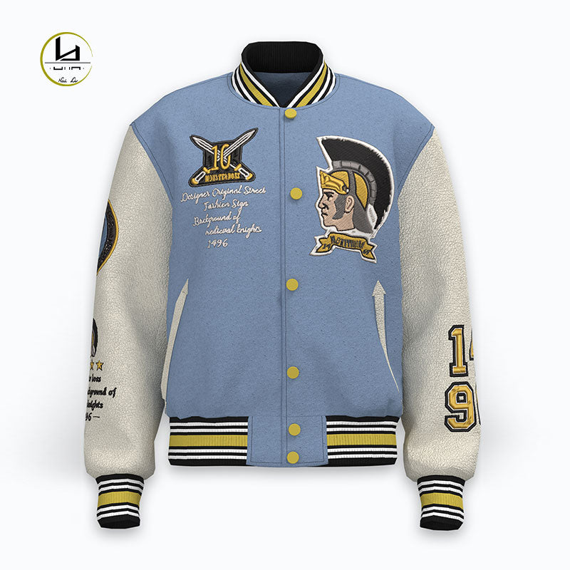 HUILI FACTORY leather letterman custom vintage applique embroidered baseball varsity jacket