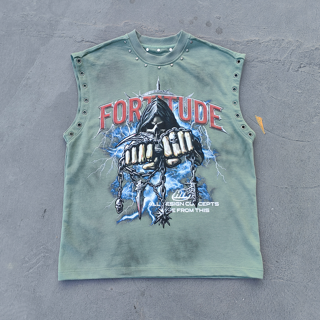 Studded Sleeveless Graphic Tee - Skull Rebel Print Y2K Rock Streetwear