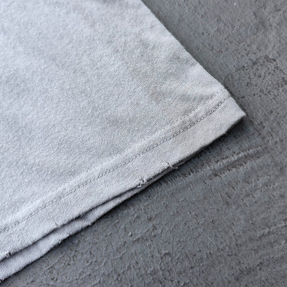 HUILI HDK Graphic Tee - Light Gray Dirty Wash Vintage Magazine Collage Print Distressed Ripped Raw Hem Y2K Streetwear
