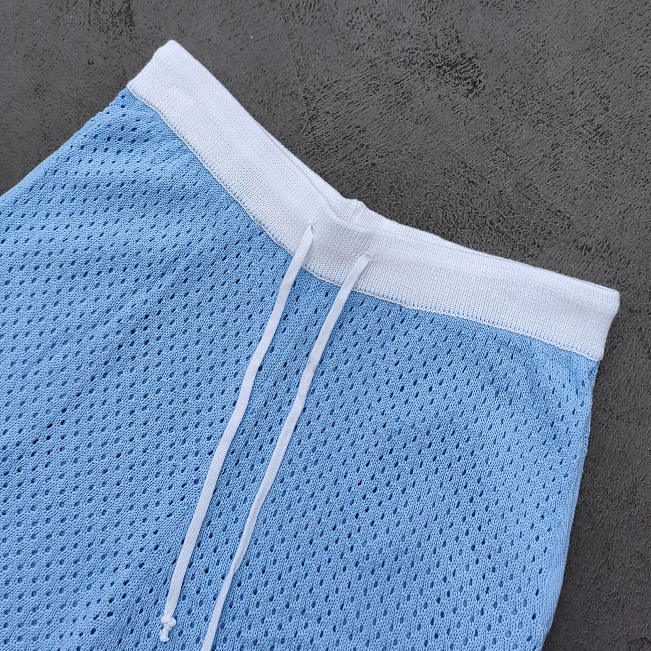 Crochet Knit Polo Set - Light Blue White Black Stripe Shirt Shorts Y2K Vacation Streetwear