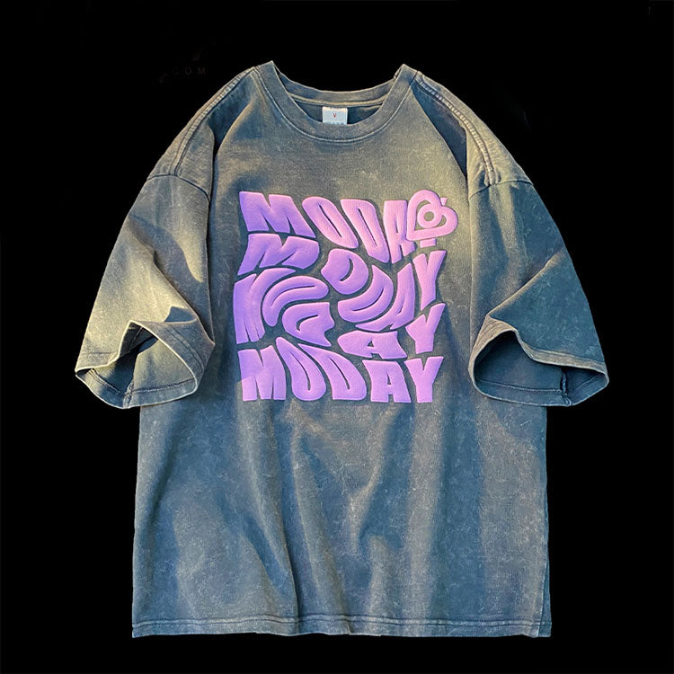 Monster factory wholesale acid wash tee custom designer graphic puff print t-shirt