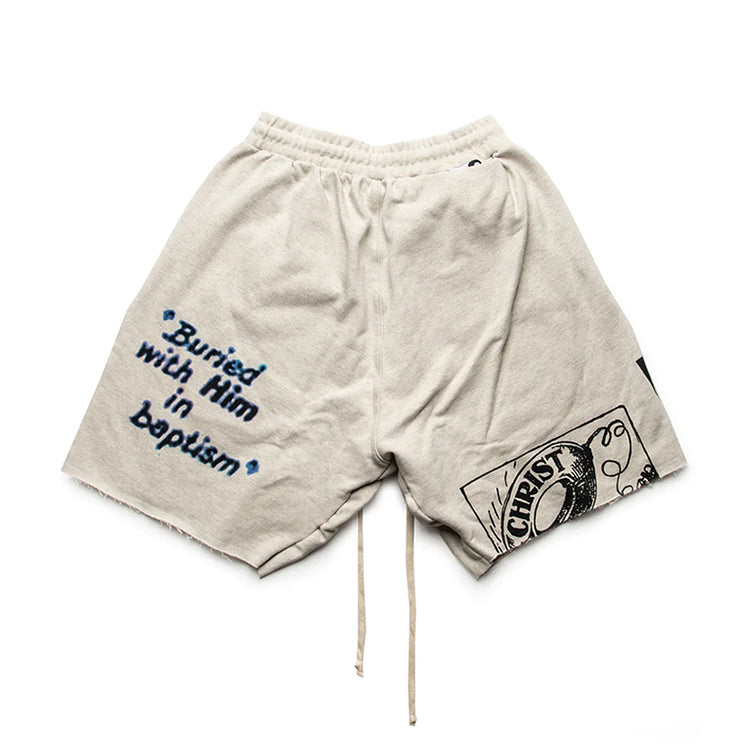 Monster factory wholesale streetwear cut edge raw hem men custom printed  sports shorts