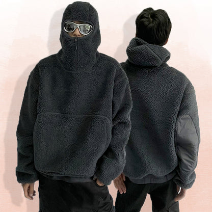 sherpa fleece pullover hoodie men custom half face heavy mask ninja hoodie