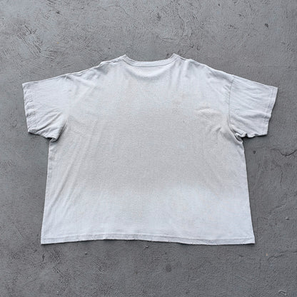 HUILI HDK Graphic Tee - Light Gray Dirty Wash Vintage Magazine Collage Print Distressed Ripped Raw Hem Y2K Streetwear