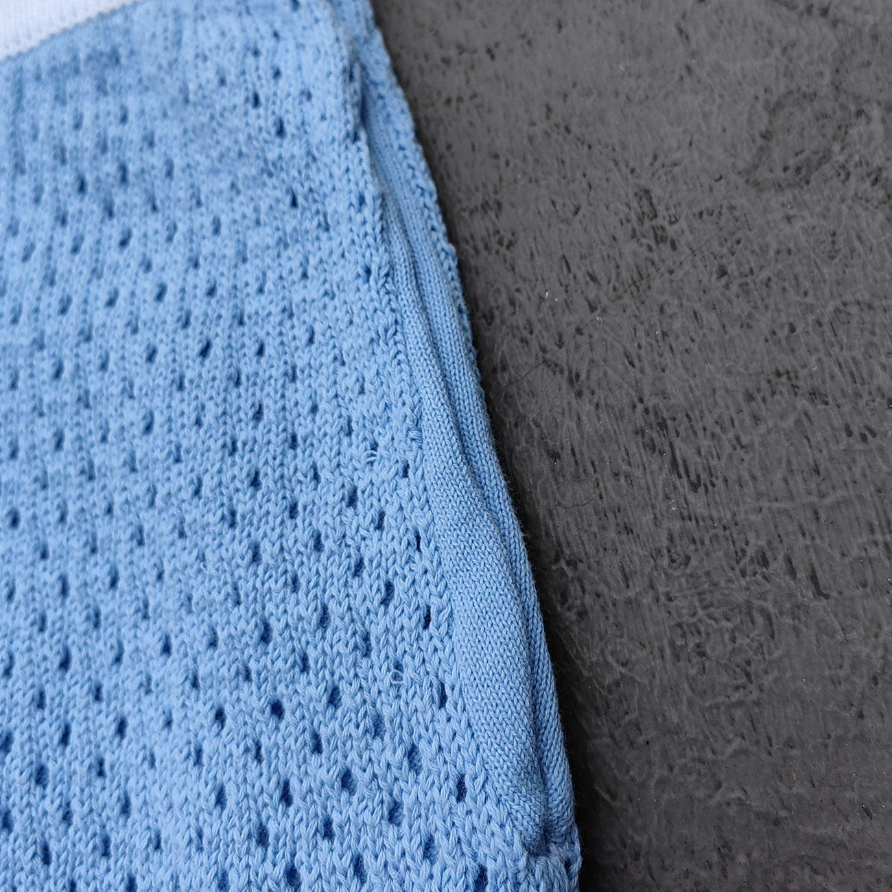 Crochet Knit Polo Set - Light Blue White Black Stripe Shirt Shorts Y2K Vacation Streetwear