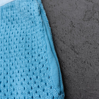 Crochet Knit Polo Set - Light Blue White Black Stripe Shirt Shorts Y2K Vacation Streetwear