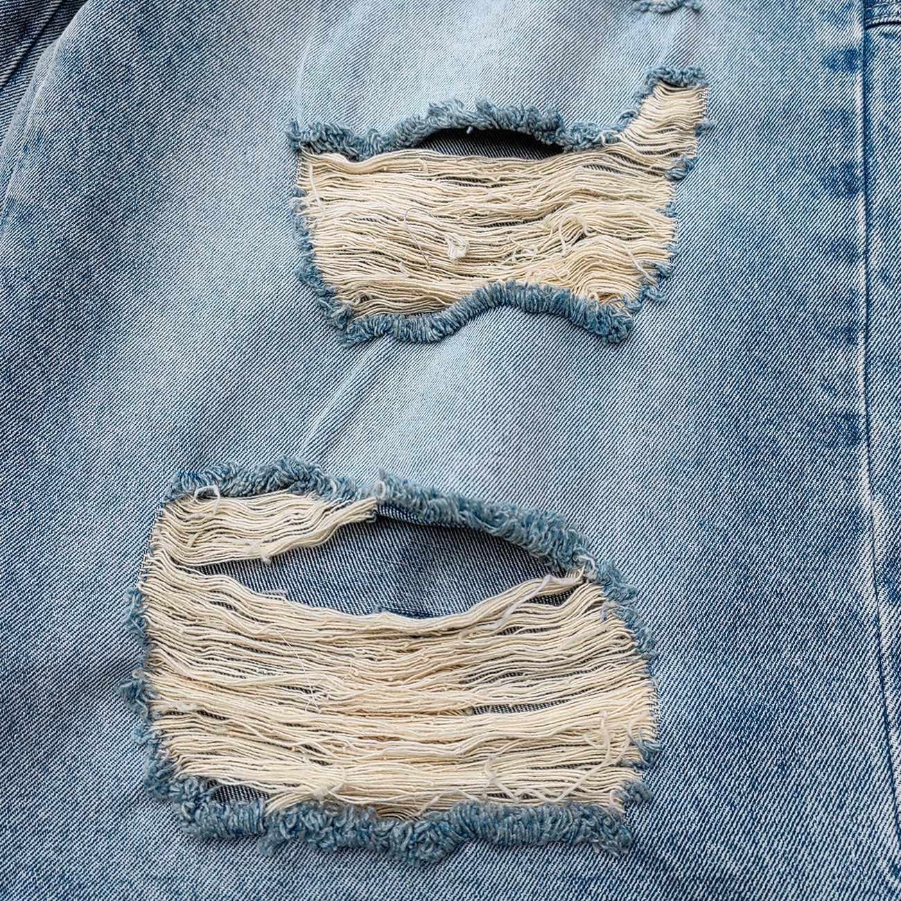 Wide Leg Jeans - Light Blue Acid Wash Double Waistband Heavy Ripped Distressed Frayed Hem Y2K Streetwear