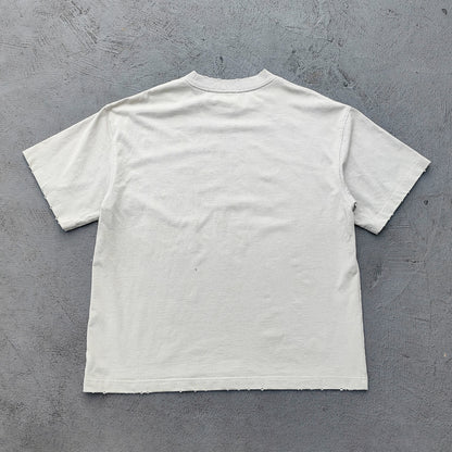 Glory Hdk Graphic Tee - Oatmeal Dirty Wash Vintage Magazine Collage Print Distressed Ripped Raw Hem Y2K Streetwear