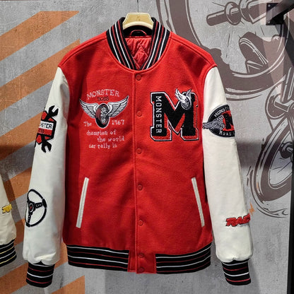 factory wholesale custom logo chenille embroidery letterman varsity jacket with leather sleeves