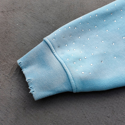 Light Blue Rhinestone Chain Tracksuit - Y2K Gradient Wash Matching Set