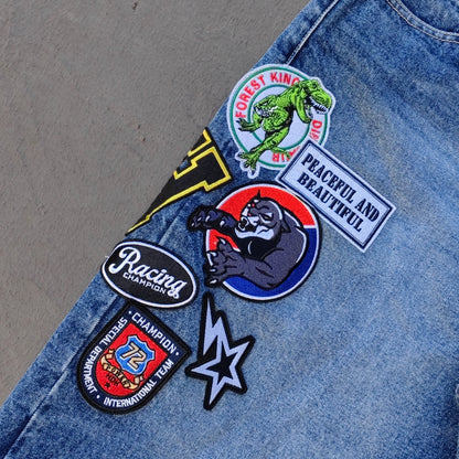 Vintage Patch Denim Shorts - Distressed Y2K Baggy Jean Jorts