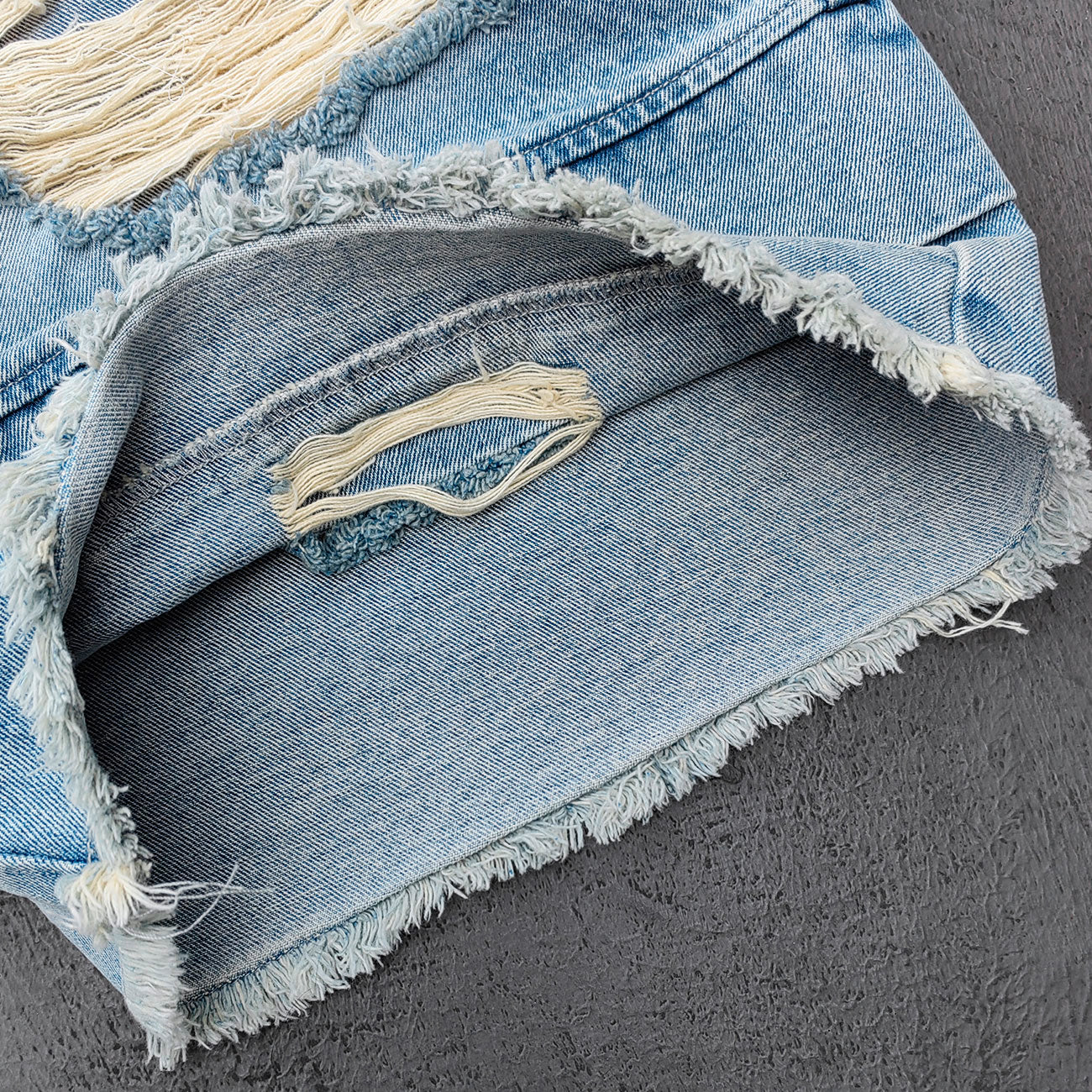 Wide Leg Jeans - Light Blue Acid Wash Double Waistband Heavy Ripped Distressed Frayed Hem Y2K Streetwear