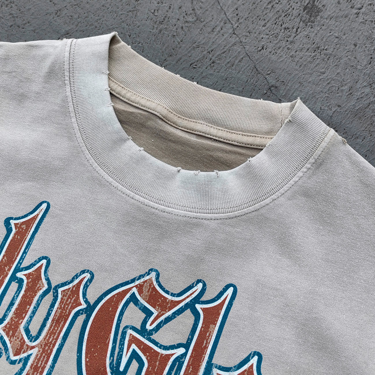 Holy Glory Graphic Tee - Oatmeal Dirty Wash Skull Panther Heavy Metal Collage Print Y2K Streetwear