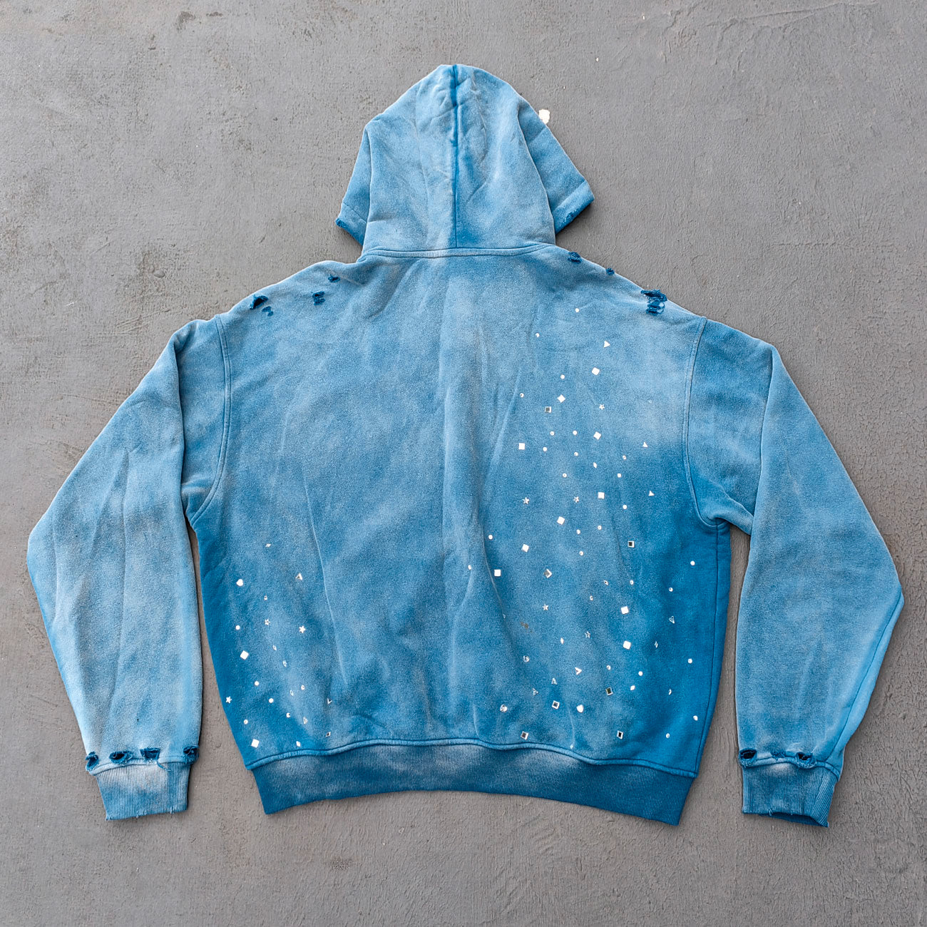 Acid Wash Hoodie - Gradient Ombre Rhinestone Sequin Ripped Full Zip Y2K Oversized