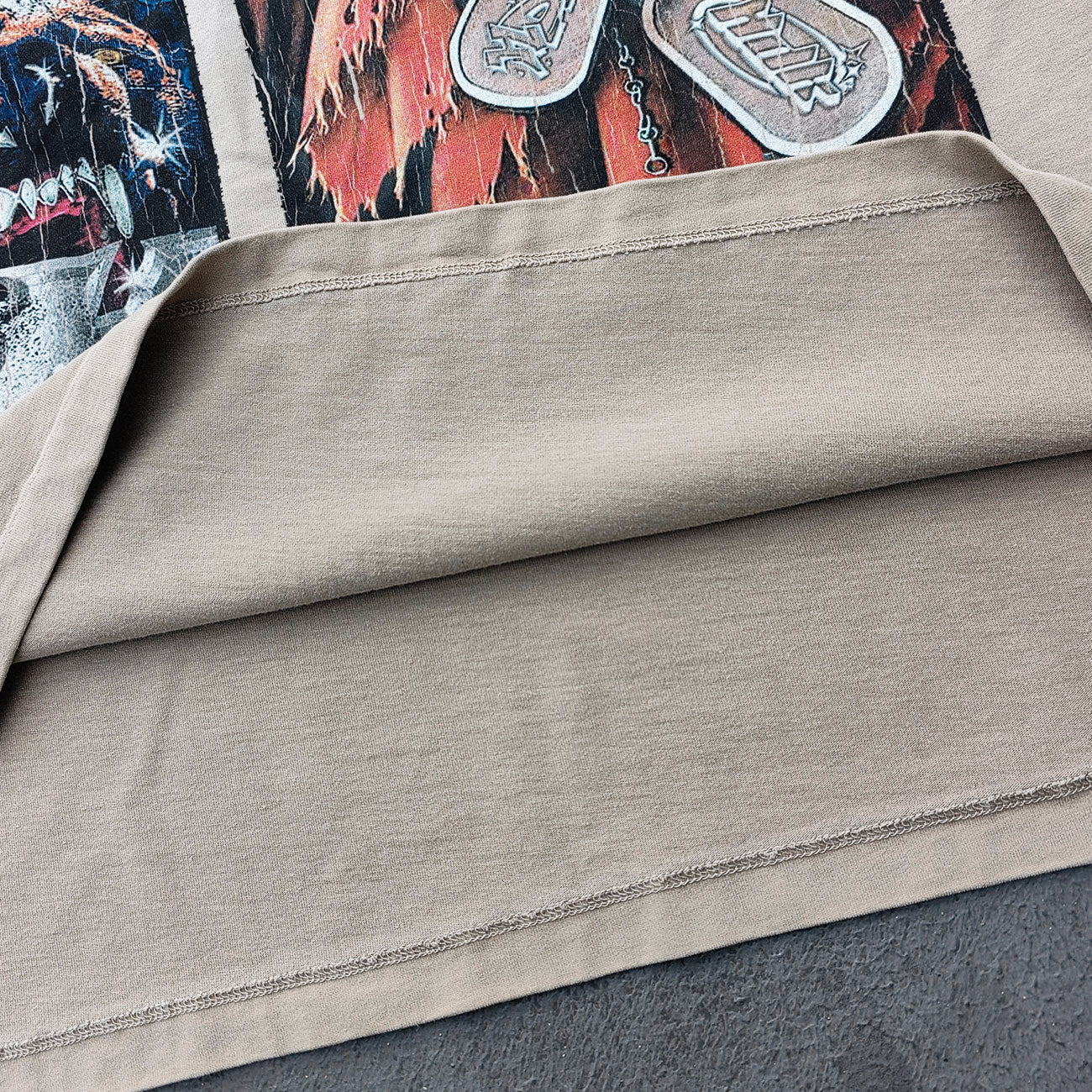 Holy Glory Graphic Tee - Oatmeal Dirty Wash Skull Panther Heavy Metal Collage Print Y2K Streetwear