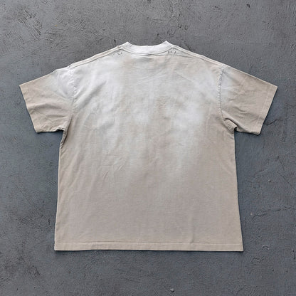 Holy Glory Graphic Tee - Oatmeal Dirty Wash Skull Panther Heavy Metal Collage Print Y2K Streetwear