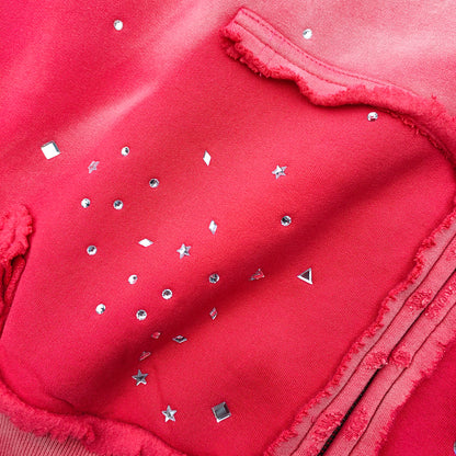Acid Wash Hoodie - Gradient Ombre Rhinestone Sequin Ripped Full Zip Y2K Oversized