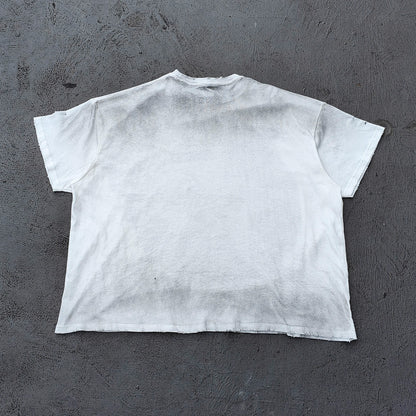 Y2K Black Distressed Tee - Holy Glory Winged Skull Lightning Big Logo Print Dirty Wash Inside Out Ripped Gothic Streetwear