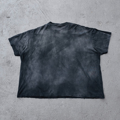 Y2K Black Distressed Tee - Holy Glory Winged Skull Lightning Big Logo Print Dirty Wash Inside Out Ripped Gothic Streetwear