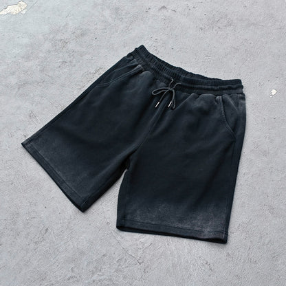 Waffle Knit Sweat Shorts - Black Acid Wash Vintage Distressed Y2K Streetwear