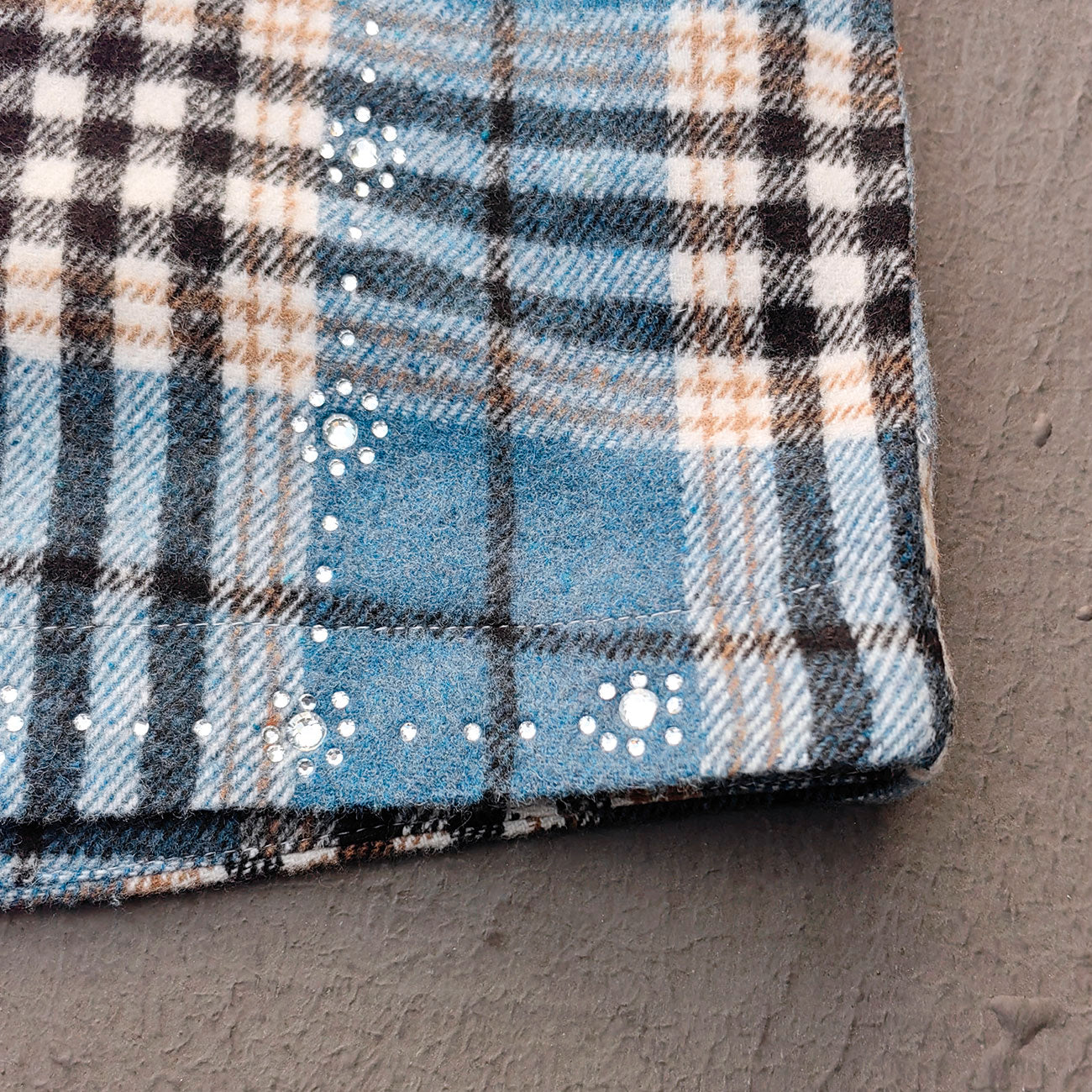 Gothic Embroidered Hooded Flannel - Blue Plaid Rhinestone Snap Button Shacket