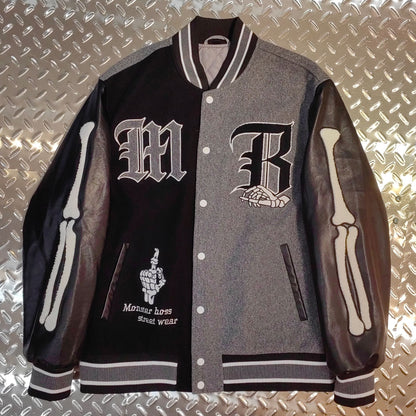 factory wholesale custom logo chenille embroidery letterman varsity jacket with leather sleeves