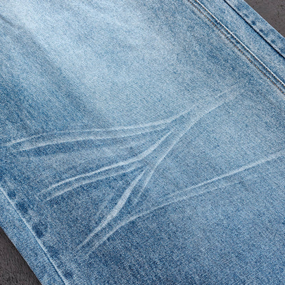 Y2K Baggy Jeans - Light Blue Acid Wash Whiskering Vintage Faded Wide Leg Streetwear