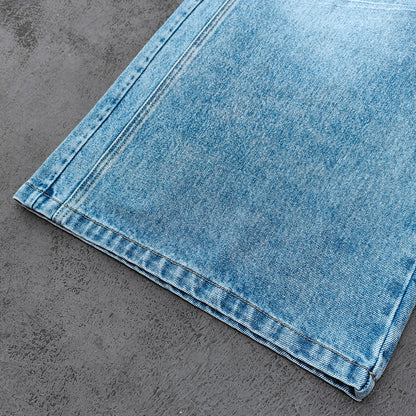 Y2K Baggy Jeans - Light Blue Acid Wash Whiskering Vintage Faded Wide Leg Streetwear