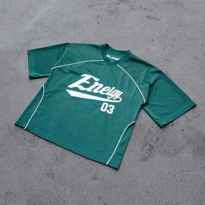 Eneigy 03 V Neck Jersey - Olive Green Embroidered Y2K Oversized Sport Streetwear