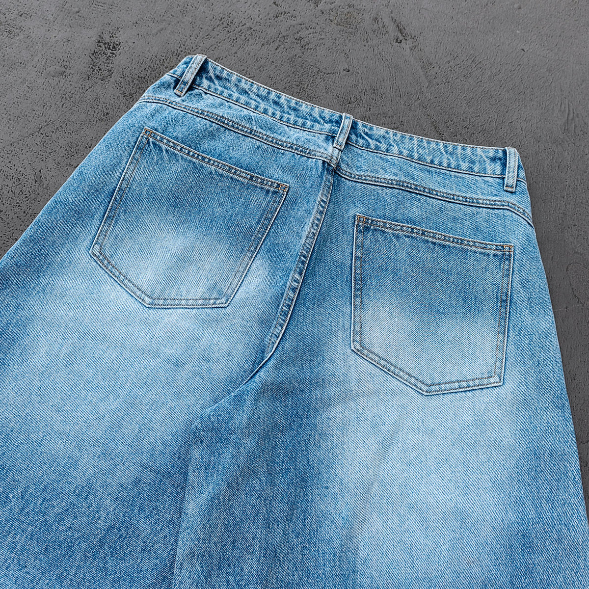 Y2K Baggy Jeans - Light Blue Acid Wash Whiskering Vintage Faded Wide Leg Streetwear