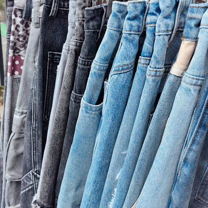 Y2K Baggy Jeans - Light Blue Acid Wash Whiskering Vintage Faded Wide Leg Streetwear