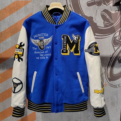 factory wholesale custom logo chenille embroidery letterman varsity jacket with leather sleeves