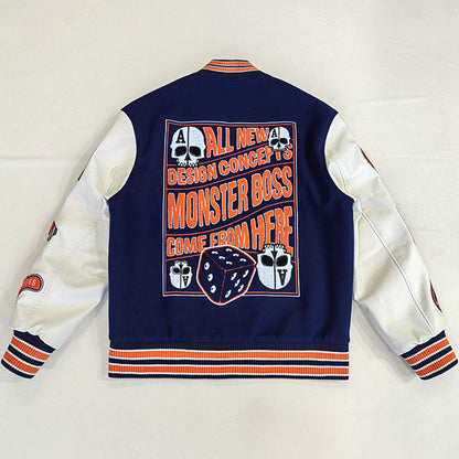 FACTORY streetwear custom leather sleeve applique embroidery varsity jacket