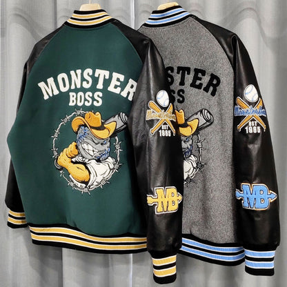 factory wholesale custom logo chenille embroidery letterman varsity jacket with leather sleeves