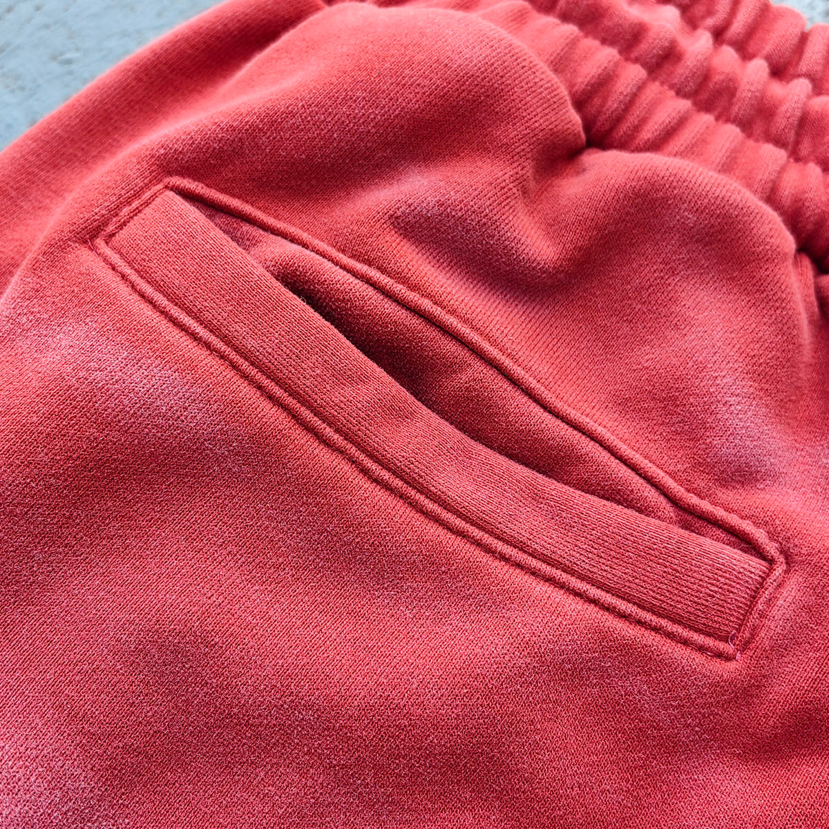 Acid Wash Sweat Shorts - Brick Red Rust Gradient Frayed Hem Raw Edge Y2K Streetwear