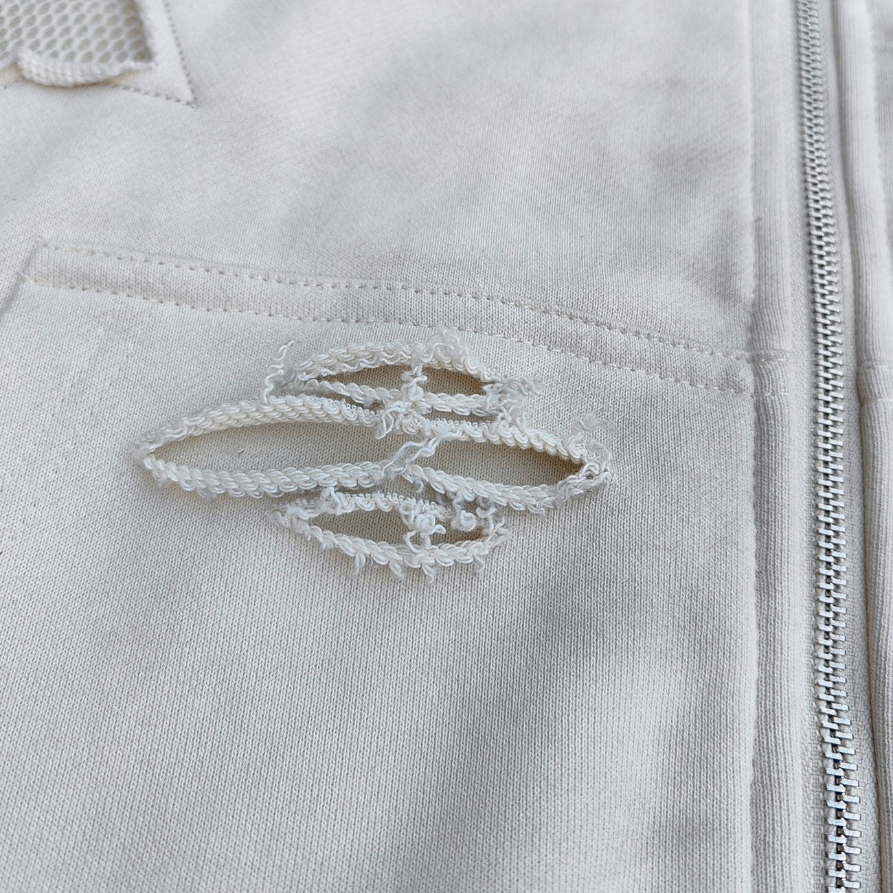 Star Cut-Out Zip Up Hoodie - White Gothic Letter Patch Distressed Y2K Streetwear