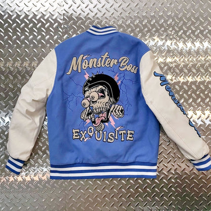 custom logo chenille embroidery letterman varsity jacket with leather sleeves