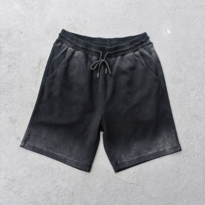 Waffle Knit Sweat Shorts - Black Acid Wash Vintage Distressed Y2K Streetwear