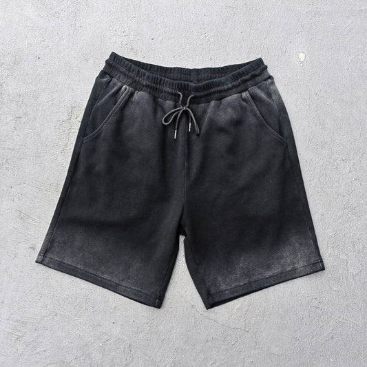 Waffle Knit Sweat Shorts - Black Acid Wash Vintage Distressed Y2K Streetwear
