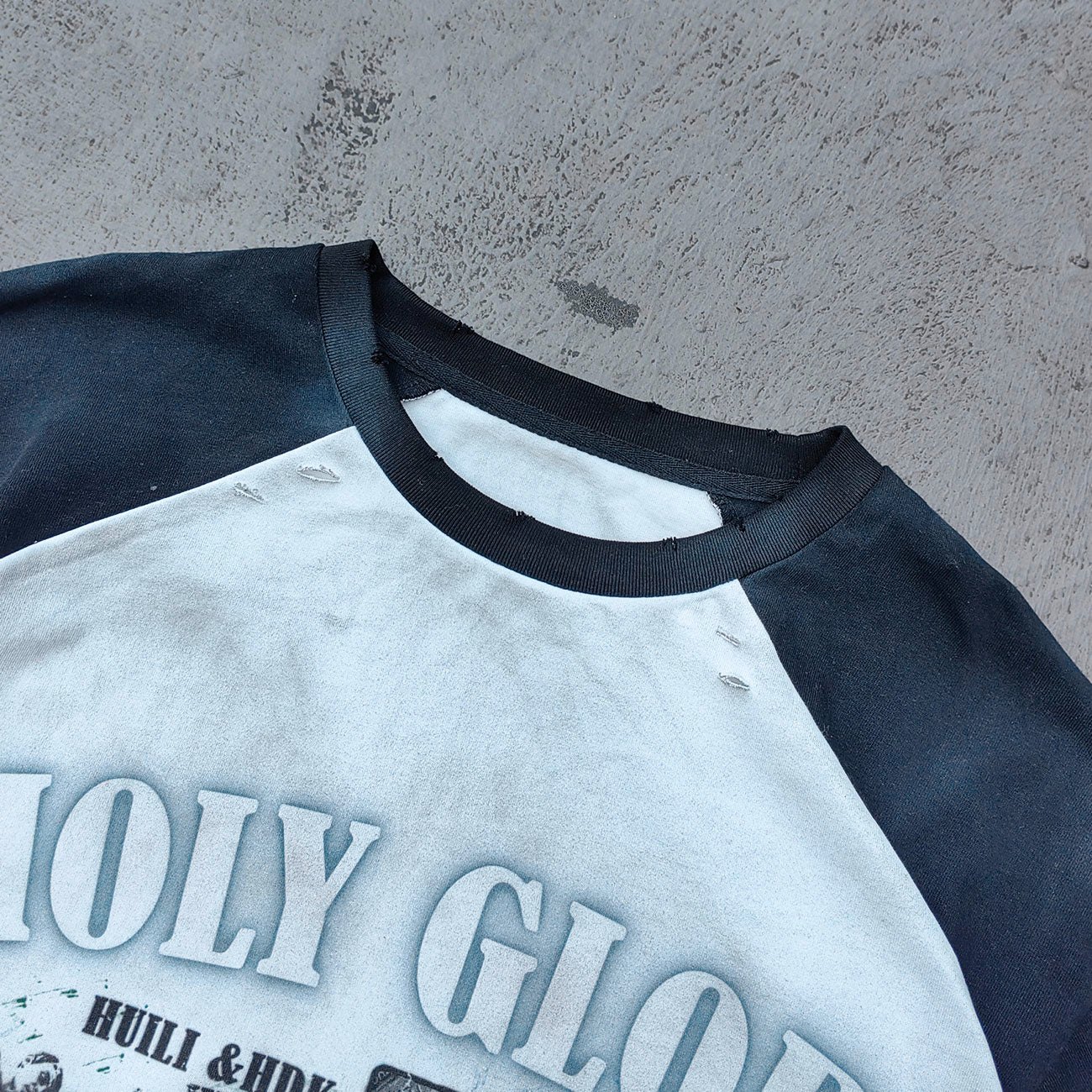 Long Sleeve Tee - White Black Color Block Fake Two Piece Holy Glory Religious Collage Print Distressed Y2K Streetwear