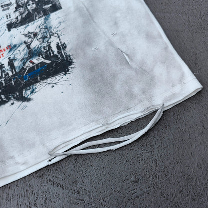 Long Sleeve Tee - White Black Color Block Fake Two Piece Holy Glory Religious Collage Print Distressed Y2K Streetwear
