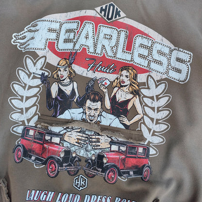 FEARLESS Graphic Hoodie - Vintage Comic Print Olive Wash Y2K Streetwear