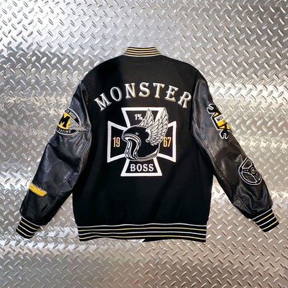 factory wholesale custom logo chenille embroidery letterman varsity jacket with leather sleeves